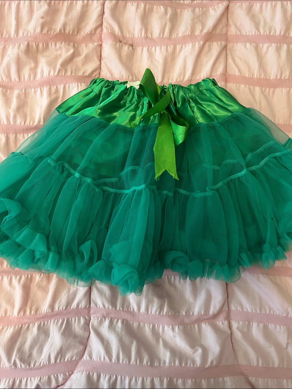 Girls Green Tulle Party Skirt with Satin Waistband